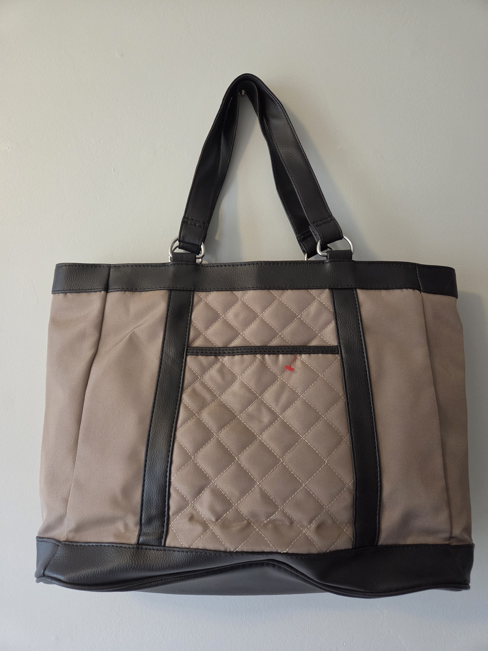 Quilted Taupe & Black Tote Bag